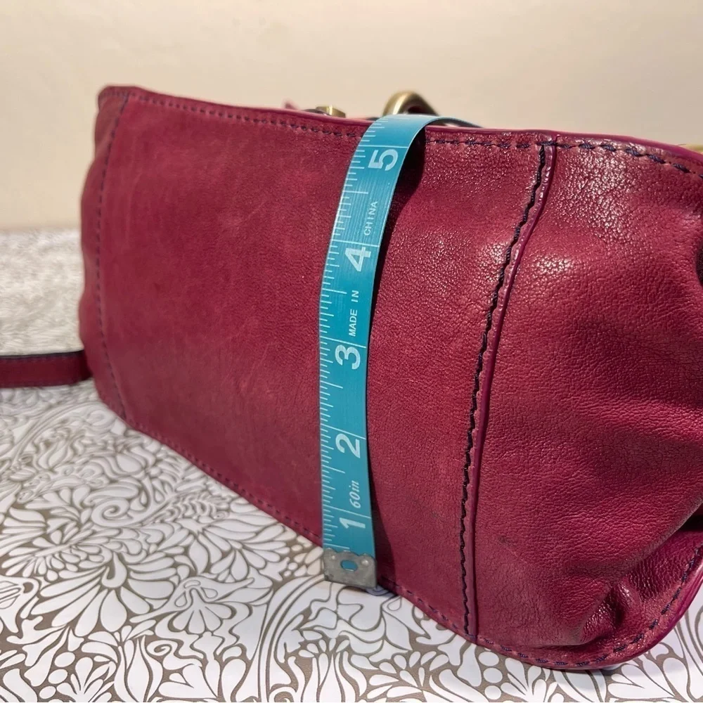 Luana Italy Raspberry Leather Crossbody Bag Suede Flap Gold Hardware